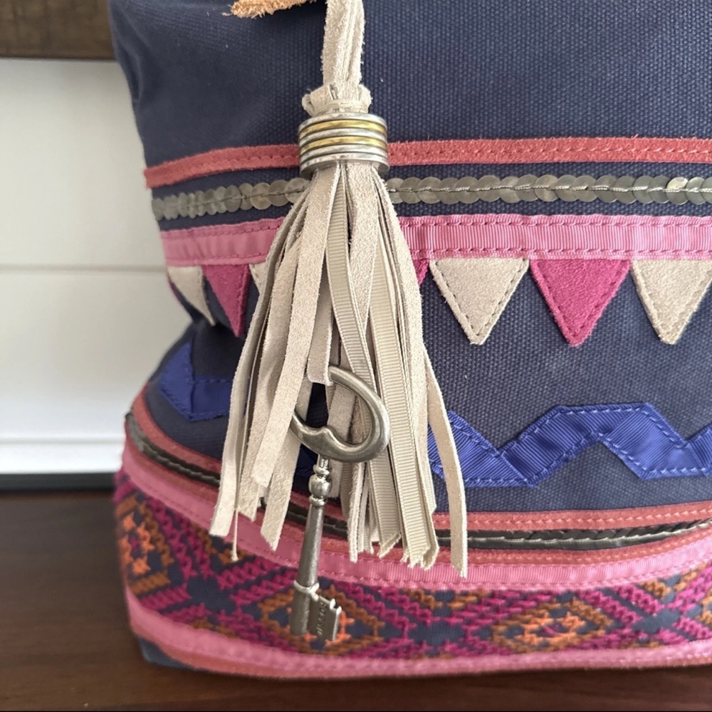 Vintage Fossil Jesse Tote Hobo Y2K Leather Straps Tassel With Key Multicolored - Picture 2 of 7
